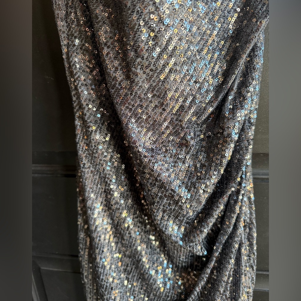 Laundry by Shelli Segal women's grey and silver sequin cowl neck dress Size 8 - Picture 10 of 12